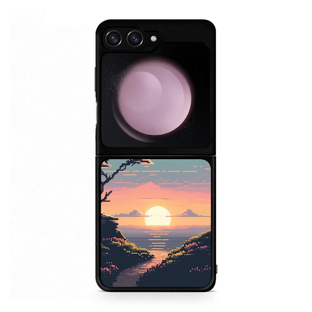 Samsung Galaxy Z Flip5 Pixel Sunset Θήκη από τη Smartfits με σχέδιο στο πίσω μέρος και μαύρο περίβλημα | Smartphone case with colorful back and black bezels by Smartfits