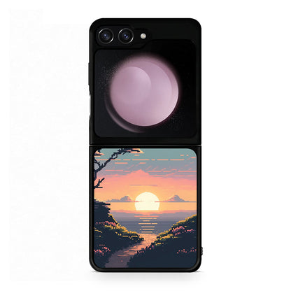 Samsung Galaxy Z Flip5 Pixel Sunset Θήκη από τη Smartfits με σχέδιο στο πίσω μέρος και μαύρο περίβλημα | Smartphone case with colorful back and black bezels by Smartfits
