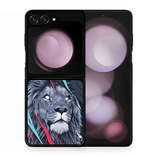 Θήκη Samsung Galaxy Z Flip5 Lion Designer PopArt από τη Smartfits με σχέδιο στο πίσω μέρος και μαύρο περίβλημα | Samsung Galaxy Z Flip5 Lion Designer PopArt case with colorful back and black bezels