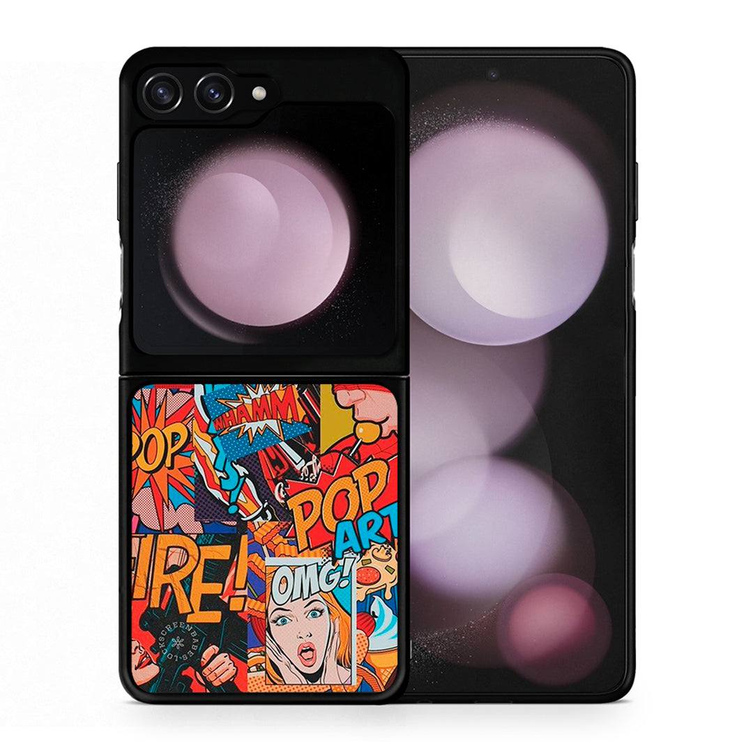 Θήκη Samsung Galaxy Z Flip5 PopArt OMG από τη Smartfits με σχέδιο στο πίσω μέρος και μαύρο περίβλημα | Samsung Galaxy Z Flip5 PopArt OMG case with colorful back and black bezels