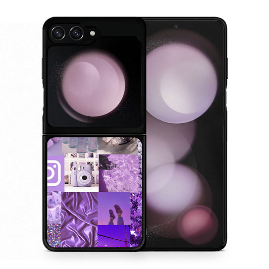 Θήκη Samsung Galaxy Z Flip5 Purple Aesthetic Collage από τη Smartfits με σχέδιο στο πίσω μέρος και μαύρο περίβλημα | Samsung Galaxy Z Flip5 Purple Aesthetic Collage case with colorful back and black bezels