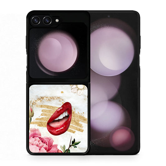 Θήκη Samsung Galaxy Z Flip5 Red Lips από τη Smartfits με σχέδιο στο πίσω μέρος και μαύρο περίβλημα | Samsung Galaxy Z Flip5 Red Lips case with colorful back and black bezels