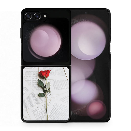 Θήκη Samsung Galaxy Z Flip5 Red Rose από τη Smartfits με σχέδιο στο πίσω μέρος και μαύρο περίβλημα | Samsung Galaxy Z Flip5 Red Rose case with colorful back and black bezels