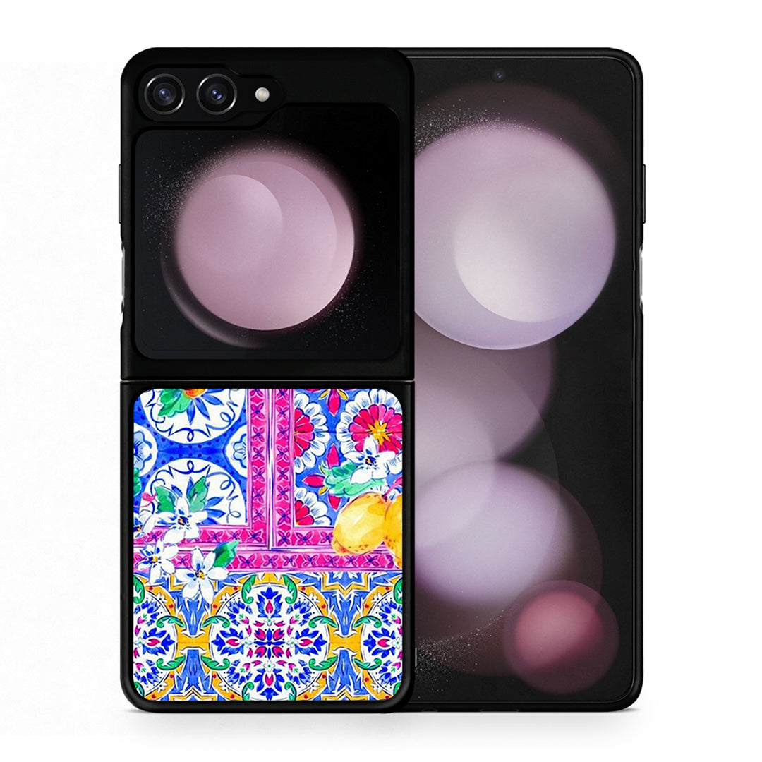Θήκη Samsung Galaxy Z Flip5 Retro Spring από τη Smartfits με σχέδιο στο πίσω μέρος και μαύρο περίβλημα | Samsung Galaxy Z Flip5 Retro Spring case with colorful back and black bezels