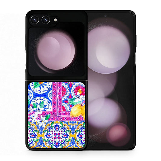 Θήκη Samsung Galaxy Z Flip5 Retro Spring από τη Smartfits με σχέδιο στο πίσω μέρος και μαύρο περίβλημα | Samsung Galaxy Z Flip5 Retro Spring case with colorful back and black bezels