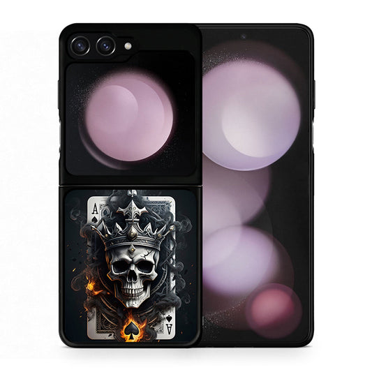 Θήκη Samsung Galaxy Z Flip5 Skull King Ace από τη Smartfits με σχέδιο στο πίσω μέρος και μαύρο περίβλημα | Samsung Galaxy Z Flip5 Skull King Ace case with colorful back and black bezels
