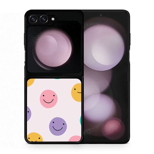 Θήκη Samsung Galaxy Z Flip5 Smiley Faces από τη Smartfits με σχέδιο στο πίσω μέρος και μαύρο περίβλημα | Samsung Galaxy Z Flip5 Smiley Faces case with colorful back and black bezels