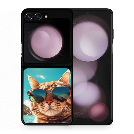 Θήκη Samsung Galaxy Z Flip5 Summer Cat από τη Smartfits με σχέδιο στο πίσω μέρος και μαύρο περίβλημα | Samsung Galaxy Z Flip5 Summer Cat case with colorful back and black bezels
