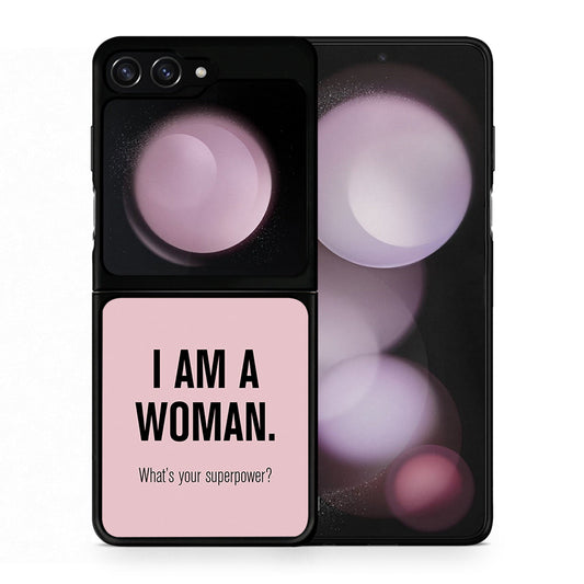 Θήκη Samsung Galaxy Z Flip5 Superpower Woman από τη Smartfits με σχέδιο στο πίσω μέρος και μαύρο περίβλημα | Samsung Galaxy Z Flip5 Superpower Woman case with colorful back and black bezels