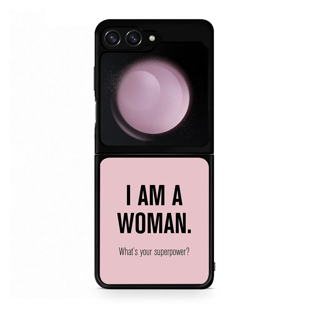 Samsung Galaxy Z Flip5 Superpower Woman θήκη από τη Smartfits με σχέδιο στο πίσω μέρος και μαύρο περίβλημα | Smartphone case with colorful back and black bezels by Smartfits