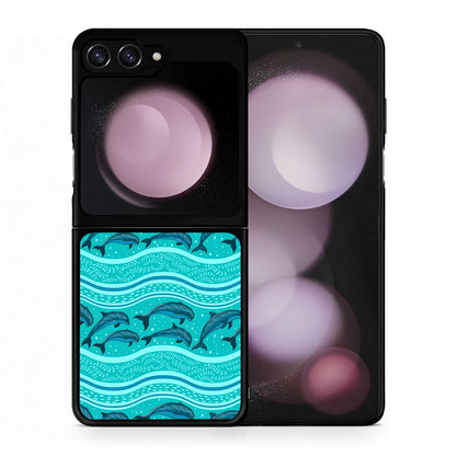 Θήκη Samsung Galaxy Z Flip5 Swimming Dolphins από τη Smartfits με σχέδιο στο πίσω μέρος και μαύρο περίβλημα | Samsung Galaxy Z Flip5 Swimming Dolphins case with colorful back and black bezels