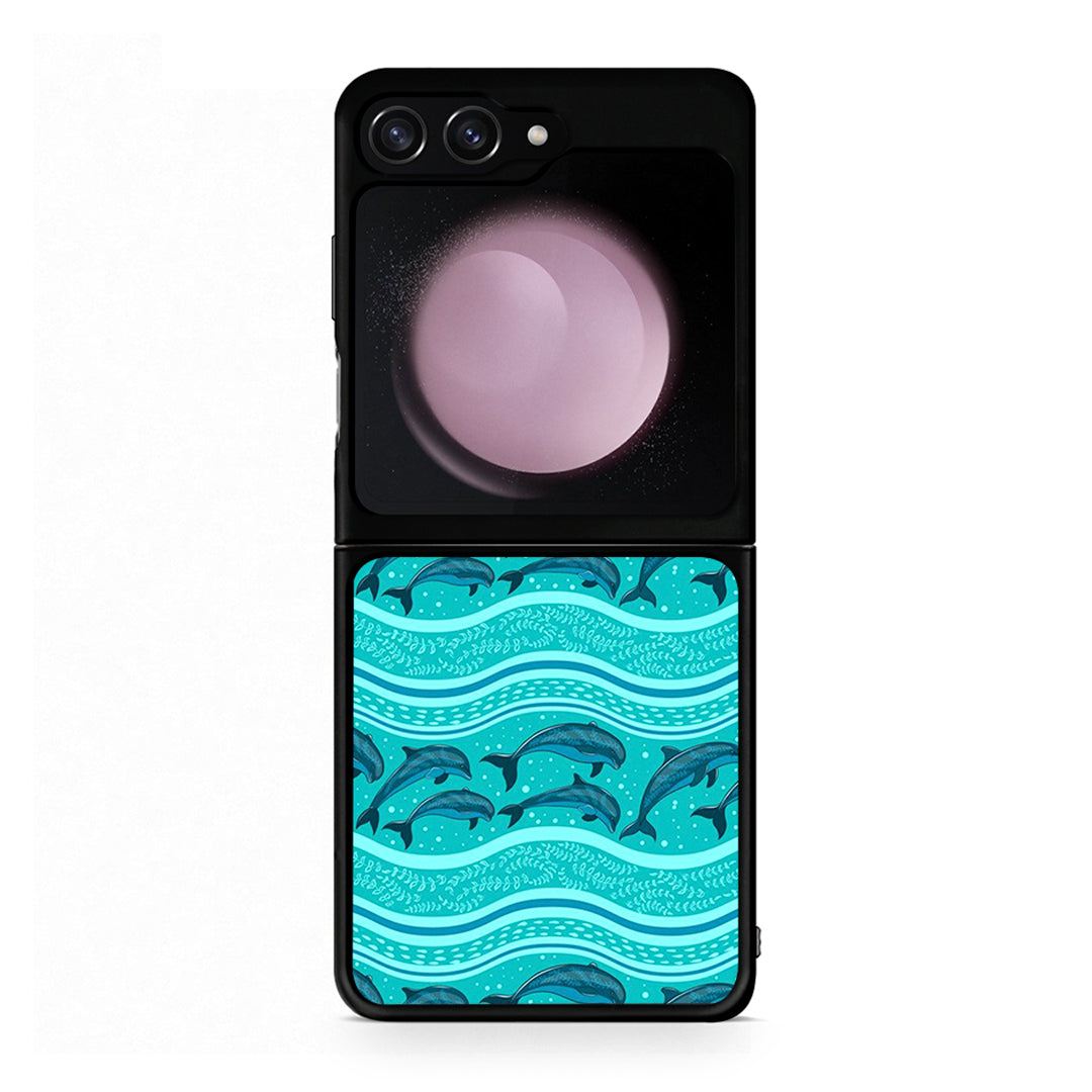 Samsung Galaxy Z Flip5 Swimming Dolphins θήκη από τη Smartfits με σχέδιο στο πίσω μέρος και μαύρο περίβλημα | Smartphone case with colorful back and black bezels by Smartfits