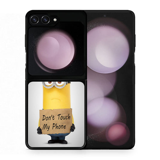 Θήκη Samsung Galaxy Z Flip5 Minion Text από τη Smartfits με σχέδιο στο πίσω μέρος και μαύρο περίβλημα | Samsung Galaxy Z Flip5 Minion Text case with colorful back and black bezels