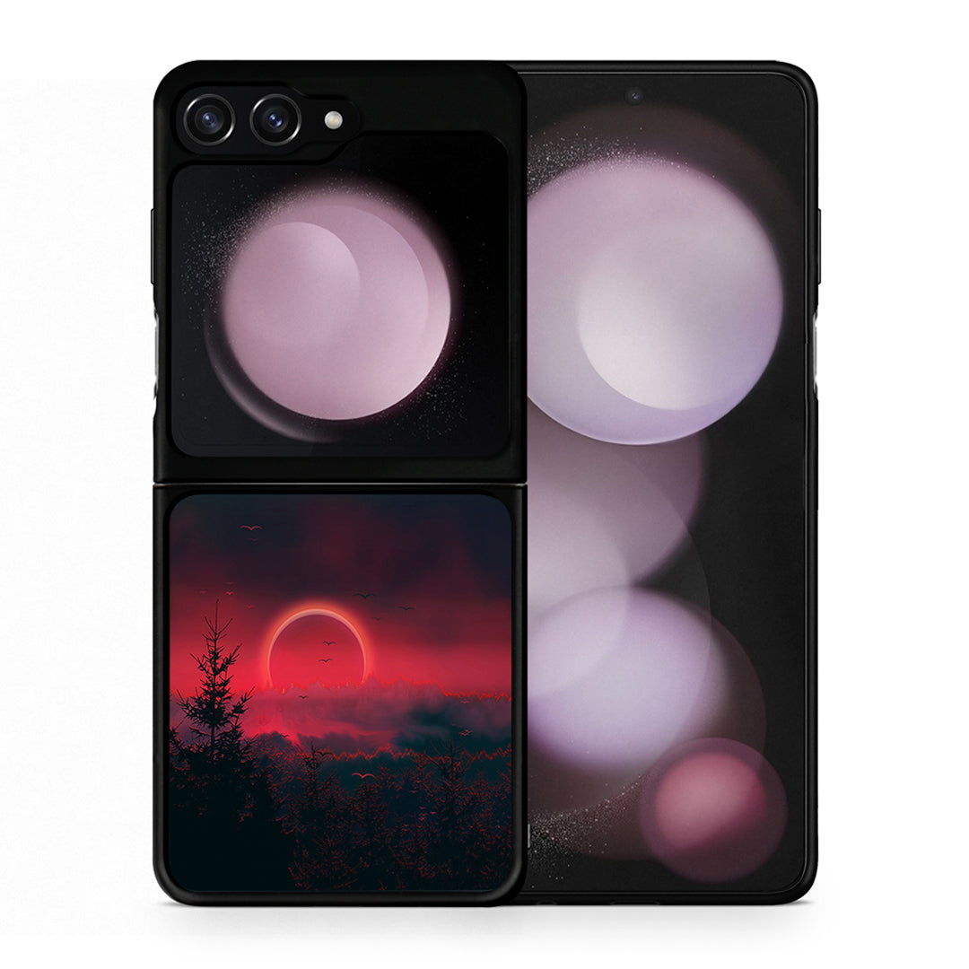 Θήκη Samsung Galaxy Z Flip5 Sunset Tropic από τη Smartfits με σχέδιο στο πίσω μέρος και μαύρο περίβλημα | Samsung Galaxy Z Flip5 Sunset Tropic case with colorful back and black bezels