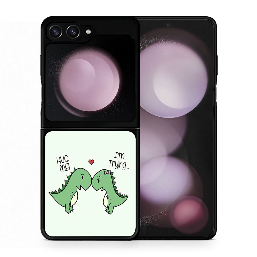Θήκη Samsung Galaxy Z Flip5 Rex Valentine από τη Smartfits με σχέδιο στο πίσω μέρος και μαύρο περίβλημα | Samsung Galaxy Z Flip5 Rex Valentine case with colorful back and black bezels