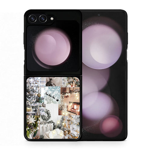 Θήκη Samsung Galaxy Z Flip5 White Christmas από τη Smartfits με σχέδιο στο πίσω μέρος και μαύρο περίβλημα | Samsung Galaxy Z Flip5 White Christmas case with colorful back and black bezels