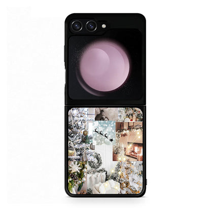 Samsung Galaxy Z Flip5 White Christmas θήκη από τη Smartfits με σχέδιο στο πίσω μέρος και μαύρο περίβλημα | Smartphone case with colorful back and black bezels by Smartfits