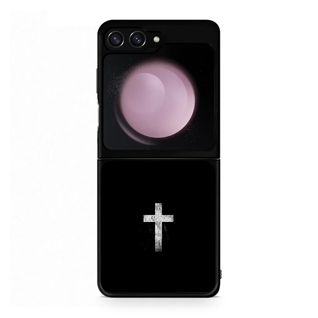 Samsung Galaxy Z Flip5 White Cross θήκη από τη Smartfits με σχέδιο στο πίσω μέρος και μαύρο περίβλημα | Smartphone case with colorful back and black bezels by Smartfits