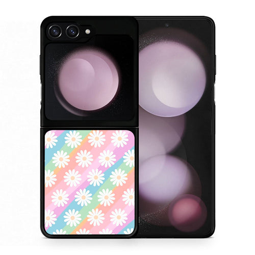 Θήκη Samsung Galaxy Z Flip5 White Daisies από τη Smartfits με σχέδιο στο πίσω μέρος και μαύρο περίβλημα | Samsung Galaxy Z Flip5 White Daisies case with colorful back and black bezels
