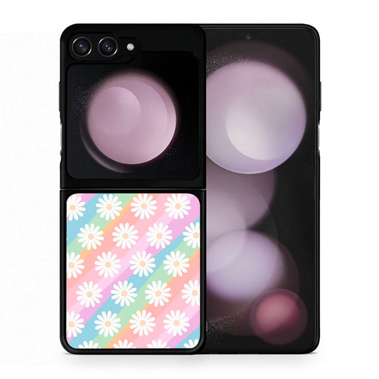 Θήκη Samsung Galaxy Z Flip5 White Daisies από τη Smartfits με σχέδιο στο πίσω μέρος και μαύρο περίβλημα | Samsung Galaxy Z Flip5 White Daisies case with colorful back and black bezels