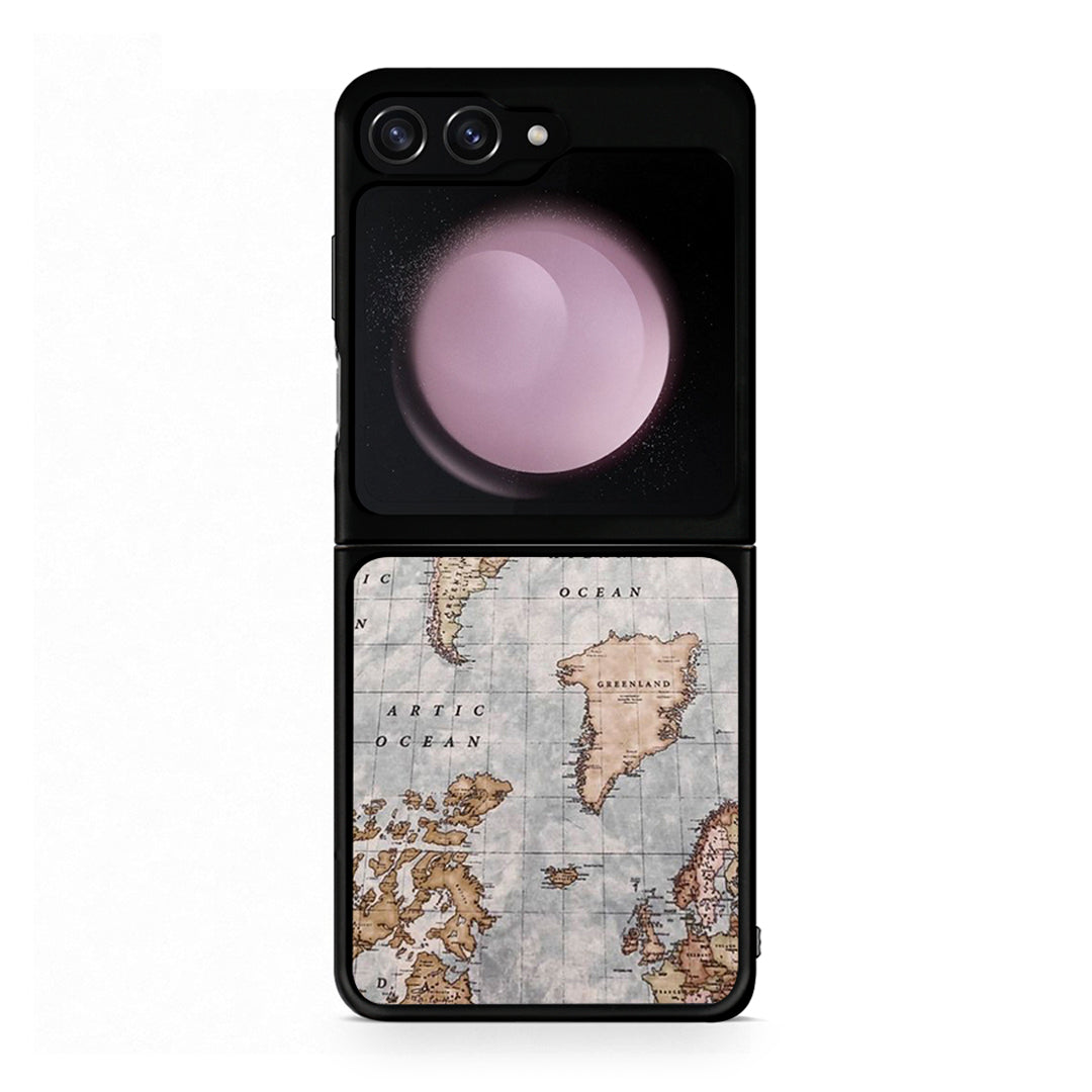 Samsung Galaxy Z Flip5 World Map Θήκη από τη Smartfits με σχέδιο στο πίσω μέρος και μαύρο περίβλημα | Smartphone case with colorful back and black bezels by Smartfits