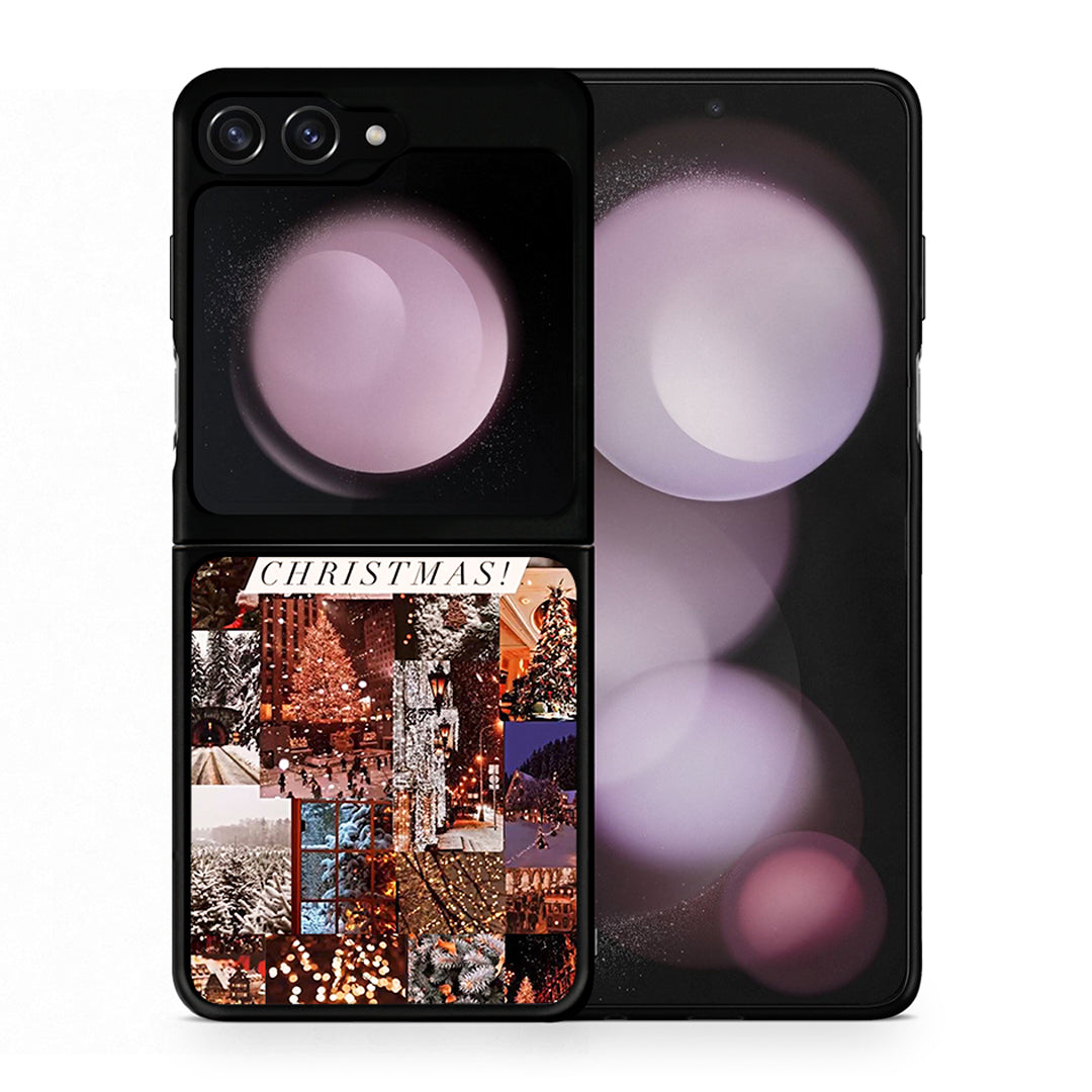 Θήκη Samsung Galaxy Z Flip5 Xmas Collage από τη Smartfits με σχέδιο στο πίσω μέρος και μαύρο περίβλημα | Samsung Galaxy Z Flip5 Xmas Collage case with colorful back and black bezels