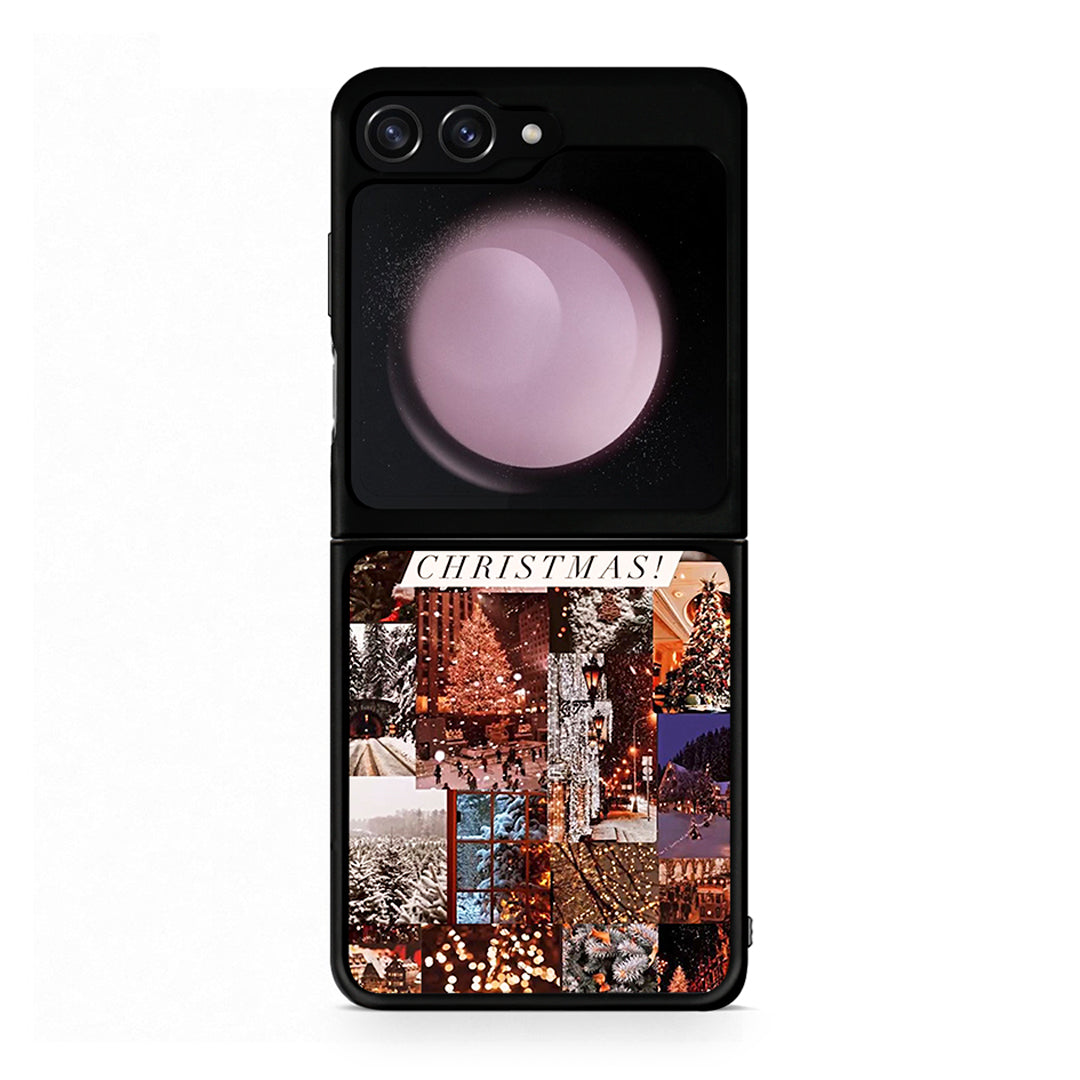 Samsung Galaxy Z Flip5 Xmas Collage θήκη από τη Smartfits με σχέδιο στο πίσω μέρος και μαύρο περίβλημα | Smartphone case with colorful back and black bezels by Smartfits