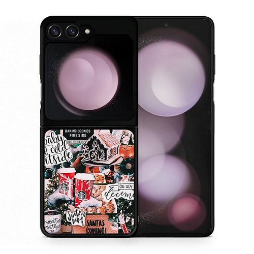 Θήκη Samsung Galaxy Z Flip5 Xmas Habbits από τη Smartfits με σχέδιο στο πίσω μέρος και μαύρο περίβλημα | Samsung Galaxy Z Flip5 Xmas Habbits case with colorful back and black bezels