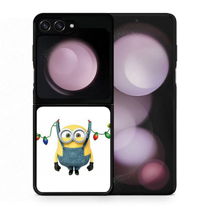 Θήκη Samsung Galaxy Z Flip5 Xmas Minion Lights από τη Smartfits με σχέδιο στο πίσω μέρος και μαύρο περίβλημα | Samsung Galaxy Z Flip5 Xmas Minion Lights case with colorful back and black bezels