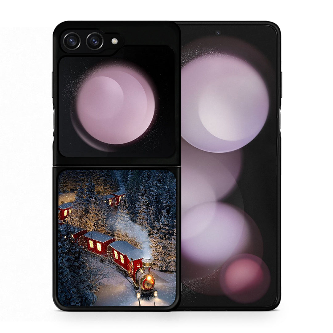 Θήκη Samsung Galaxy Z Flip5 Xmas Train από τη Smartfits με σχέδιο στο πίσω μέρος και μαύρο περίβλημα | Samsung Galaxy Z Flip5 Xmas Train case with colorful back and black bezels