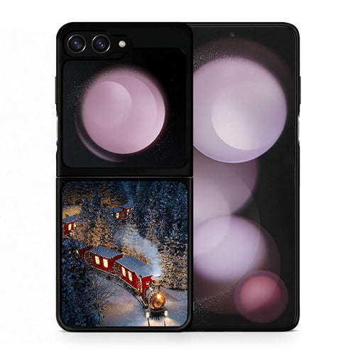 Θήκη Samsung Galaxy Z Flip5 Xmas Train από τη Smartfits με σχέδιο στο πίσω μέρος και μαύρο περίβλημα | Samsung Galaxy Z Flip5 Xmas Train case with colorful back and black bezels