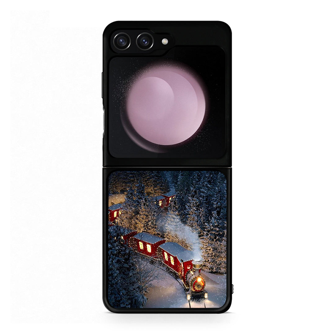 Samsung Galaxy Z Flip5 Xmas Train θήκη από τη Smartfits με σχέδιο στο πίσω μέρος και μαύρο περίβλημα | Smartphone case with colorful back and black bezels by Smartfits