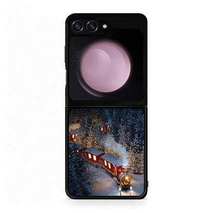 Samsung Galaxy Z Flip5 Xmas Train θήκη από τη Smartfits με σχέδιο στο πίσω μέρος και μαύρο περίβλημα | Smartphone case with colorful back and black bezels by Smartfits