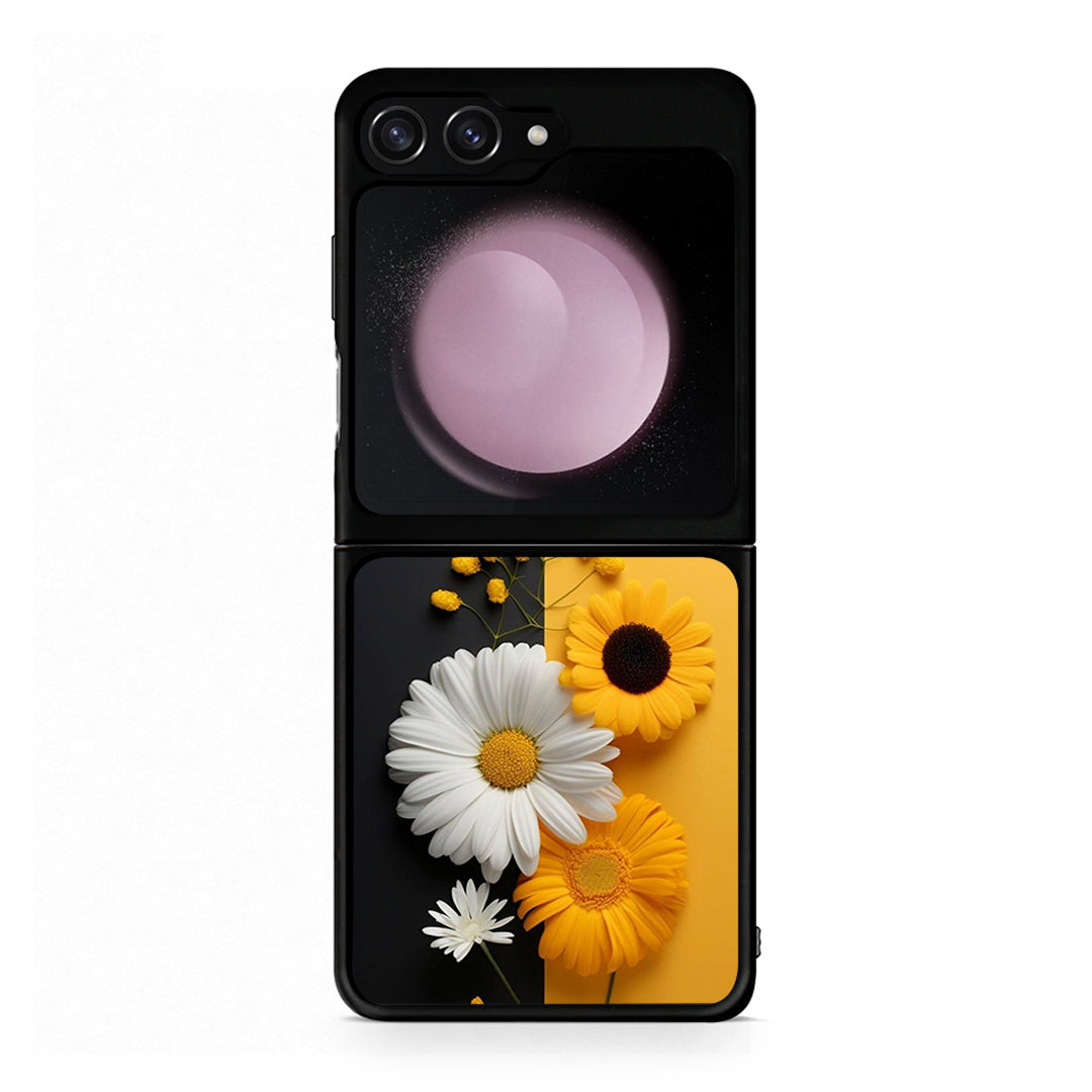 Samsung Galaxy Z Flip5 Yellow Daisies θήκη από τη Smartfits με σχέδιο στο πίσω μέρος και μαύρο περίβλημα | Smartphone case with colorful back and black bezels by Smartfits