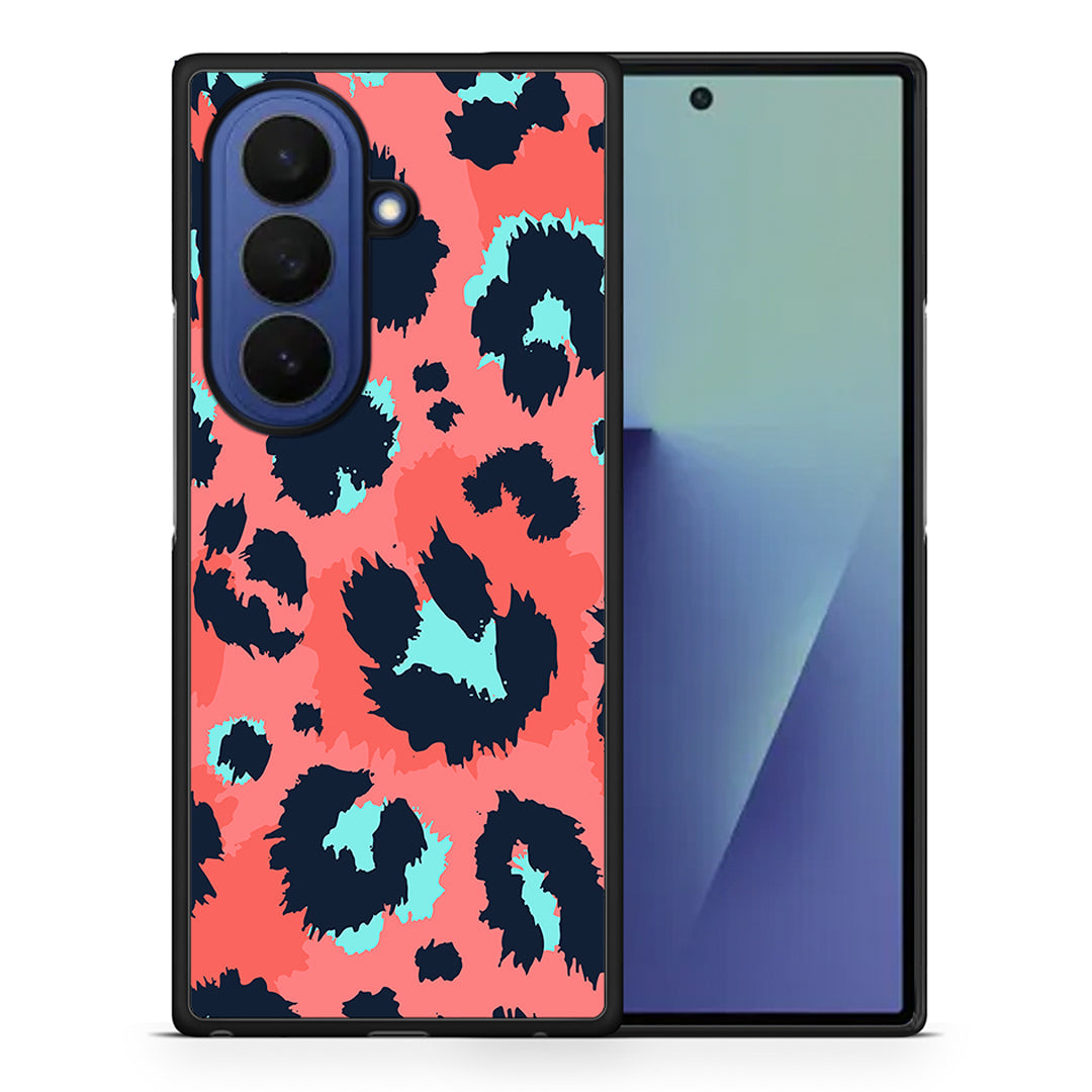 Θήκη Samsung Galaxy Z Fold7 Pink Leopard Animal από τη Smartfits με σχέδιο στο πίσω μέρος και μαύρο περίβλημα | Samsung Galaxy Z Fold7 Pink Leopard Animal case with colorful back and black bezels