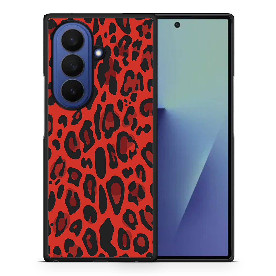 Θήκη Samsung Galaxy Z Fold7 Red Leopard Animal από τη Smartfits με σχέδιο στο πίσω μέρος και μαύρο περίβλημα | Samsung Galaxy Z Fold7 Red Leopard Animal case with colorful back and black bezels