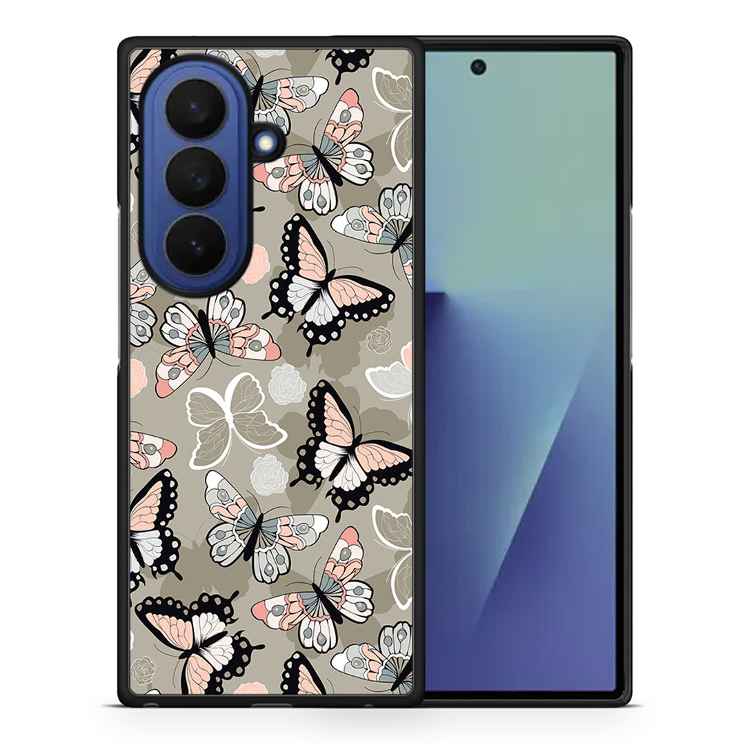 Θήκη Samsung Galaxy Z Fold7 Butterflies Boho από τη Smartfits με σχέδιο στο πίσω μέρος και μαύρο περίβλημα | Samsung Galaxy Z Fold7 Butterflies Boho case with colorful back and black bezels