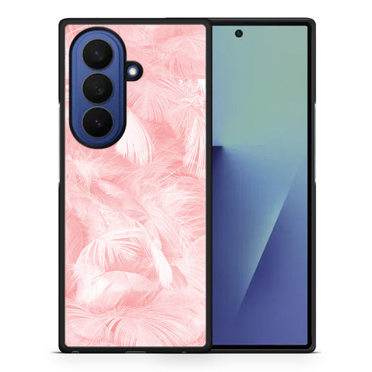 Θήκη Samsung Galaxy Z Fold7 Pink Feather Boho από τη Smartfits με σχέδιο στο πίσω μέρος και μαύρο περίβλημα | Samsung Galaxy Z Fold7 Pink Feather Boho case with colorful back and black bezels