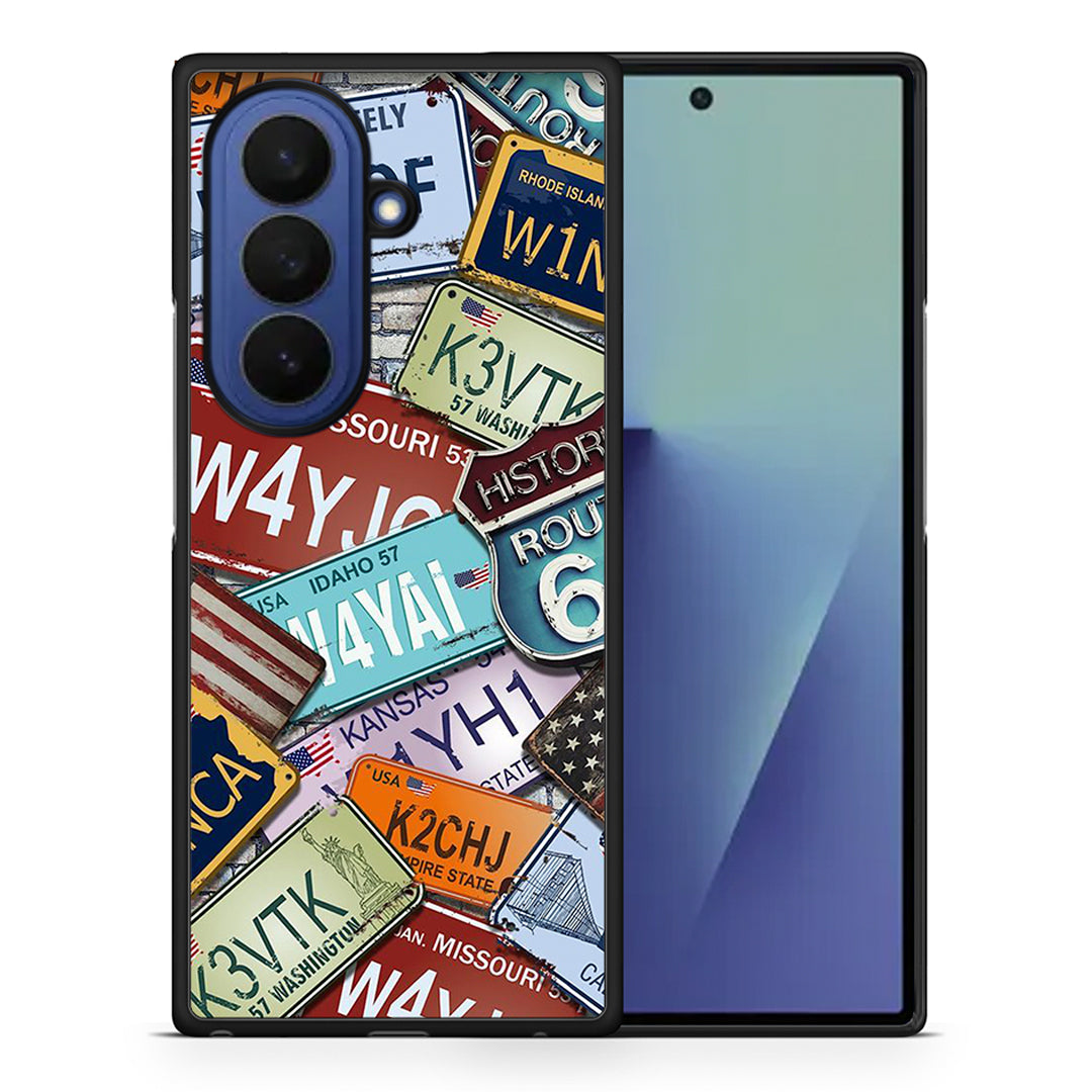Θήκη Samsung Galaxy Z Fold7 Car Plates από τη Smartfits με σχέδιο στο πίσω μέρος και μαύρο περίβλημα | Samsung Galaxy Z Fold7 Car Plates case with colorful back and black bezels