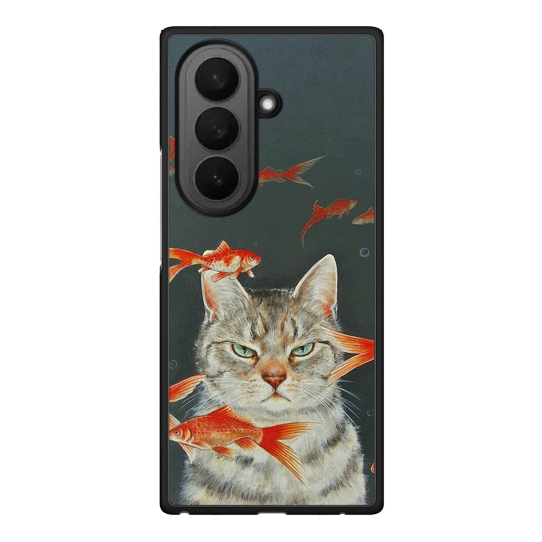 Samsung Galaxy Z Fold7 Cat Goldfish θήκη από τη Smartfits με σχέδιο στο πίσω μέρος και μαύρο περίβλημα | Smartphone case with colorful back and black bezels by Smartfits