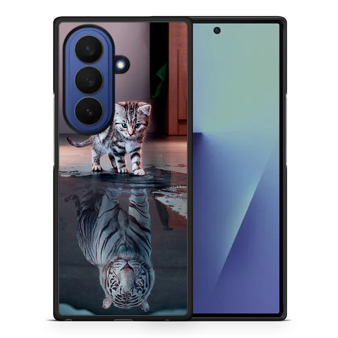 Θήκη Samsung Galaxy Z Fold7 Tiger Cute από τη Smartfits με σχέδιο στο πίσω μέρος και μαύρο περίβλημα | Samsung Galaxy Z Fold7 Tiger Cute case with colorful back and black bezels