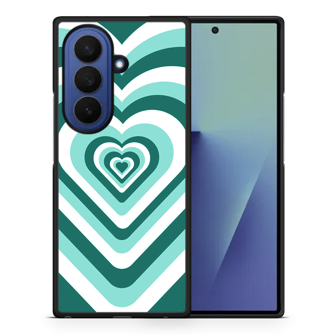 Θήκη Samsung Galaxy Z Fold7 Green Hearts από τη Smartfits με σχέδιο στο πίσω μέρος και μαύρο περίβλημα | Samsung Galaxy Z Fold7 Green Hearts case with colorful back and black bezels