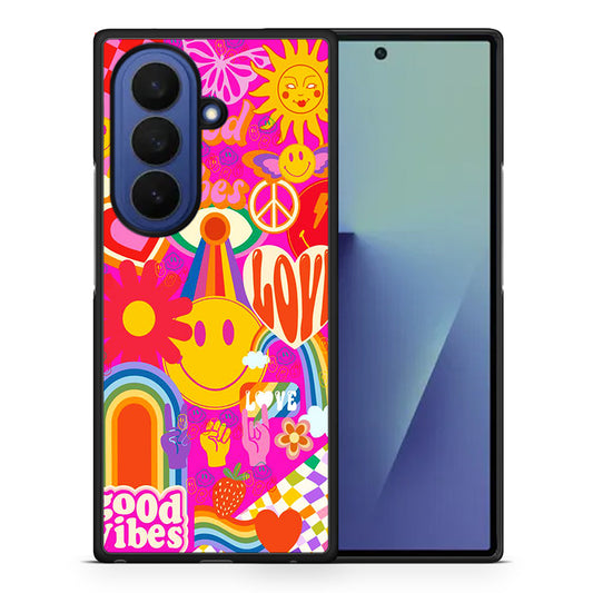 Θήκη Samsung Galaxy Z Fold7 Hippie Love από τη Smartfits με σχέδιο στο πίσω μέρος και μαύρο περίβλημα | Samsung Galaxy Z Fold7 Hippie Love case with colorful back and black bezels