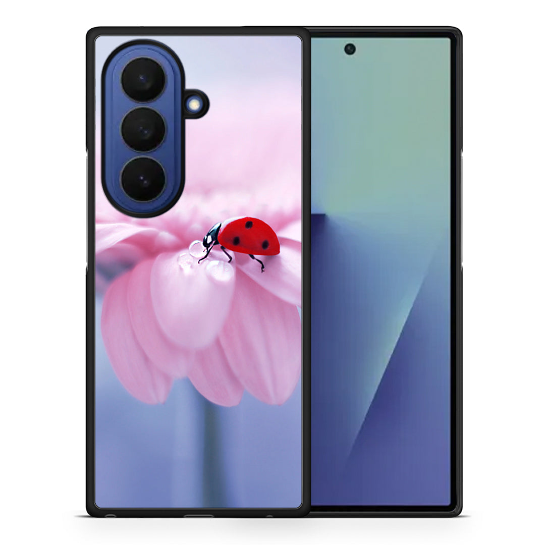 Θήκη Samsung Galaxy Z Fold7 Ladybug Flower από τη Smartfits με σχέδιο στο πίσω μέρος και μαύρο περίβλημα | Samsung Galaxy Z Fold7 Ladybug Flower case with colorful back and black bezels