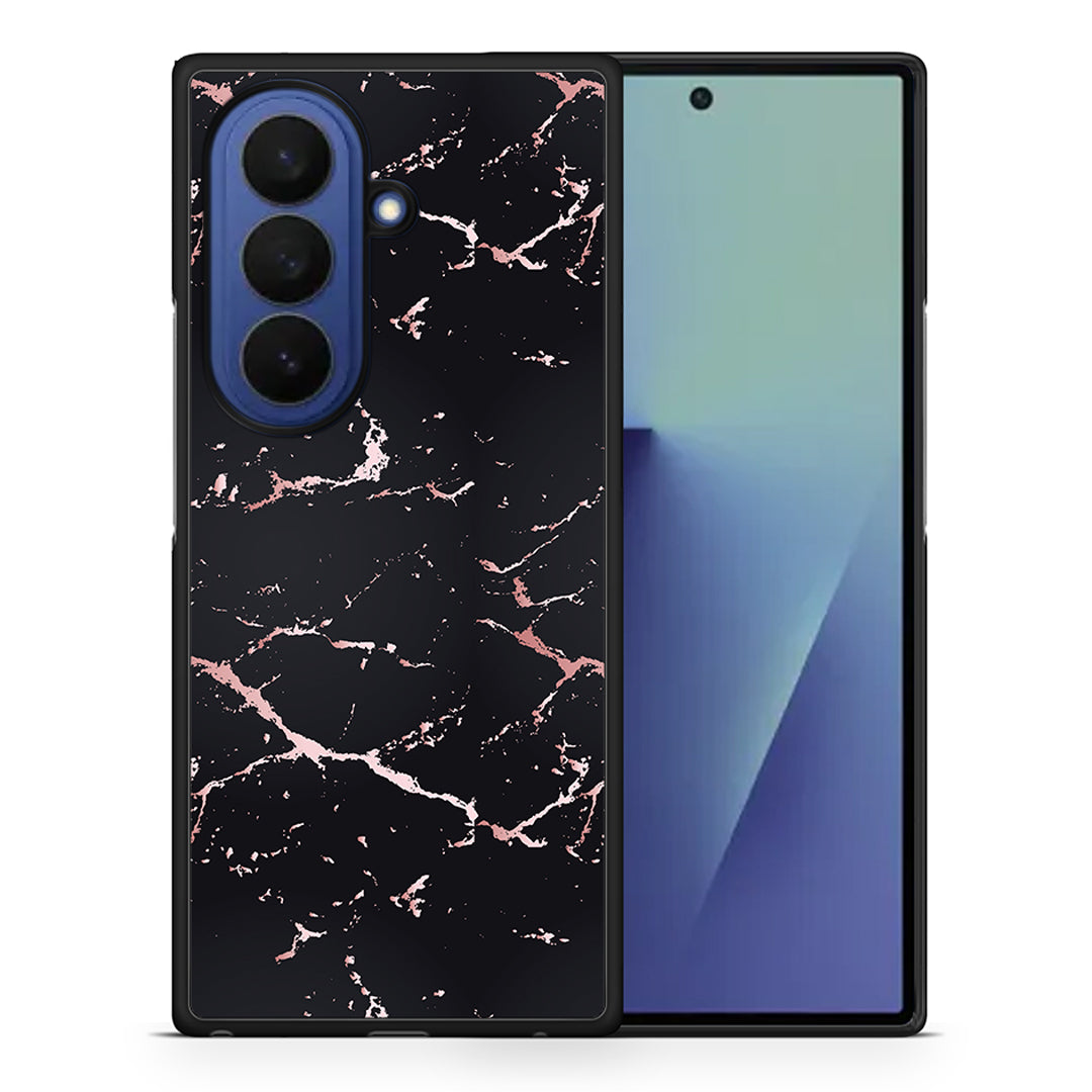 Θήκη Samsung Galaxy Z Fold7 Black Rosegold Marble από τη Smartfits με σχέδιο στο πίσω μέρος και μαύρο περίβλημα | Samsung Galaxy Z Fold7 Black Rosegold Marble case with colorful back and black bezels