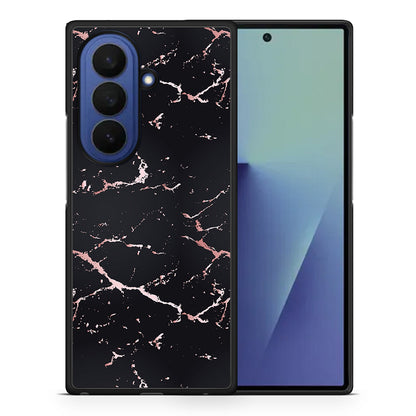 Θήκη Samsung Galaxy Z Fold7 Black Rosegold Marble από τη Smartfits με σχέδιο στο πίσω μέρος και μαύρο περίβλημα | Samsung Galaxy Z Fold7 Black Rosegold Marble case with colorful back and black bezels