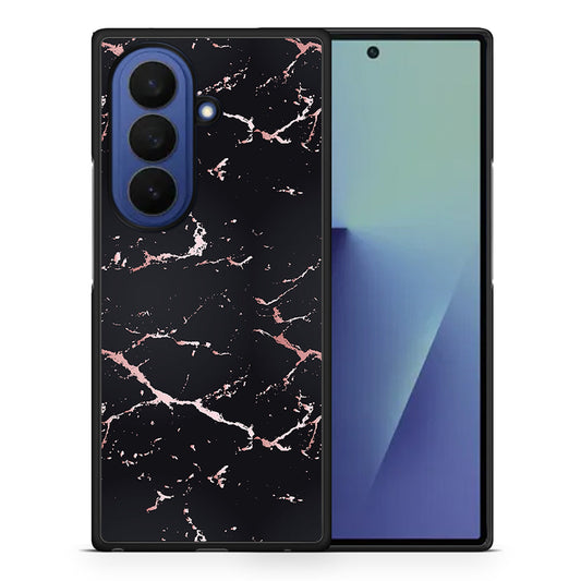 Θήκη Samsung Galaxy Z Fold7 Black Rosegold Marble από τη Smartfits με σχέδιο στο πίσω μέρος και μαύρο περίβλημα | Samsung Galaxy Z Fold7 Black Rosegold Marble case with colorful back and black bezels