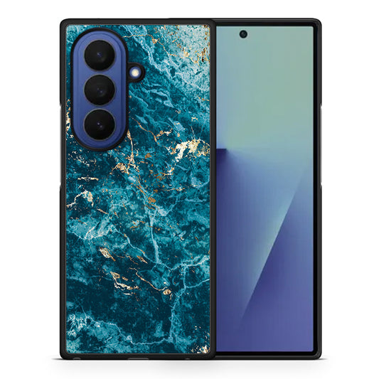 Θήκη Samsung Galaxy Z Fold7 Marble Blue από τη Smartfits με σχέδιο στο πίσω μέρος και μαύρο περίβλημα | Samsung Galaxy Z Fold7 Marble Blue case with colorful back and black bezels