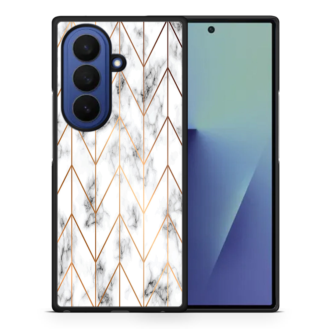 Θήκη Samsung Galaxy Z Fold7 Gold Geometric Marble από τη Smartfits με σχέδιο στο πίσω μέρος και μαύρο περίβλημα | Samsung Galaxy Z Fold7 Gold Geometric Marble case with colorful back and black bezels