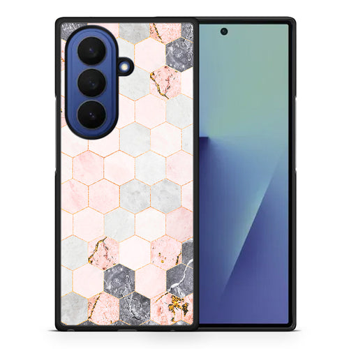 Θήκη Samsung Galaxy Z Fold7 Hexagon Pink Marble από τη Smartfits με σχέδιο στο πίσω μέρος και μαύρο περίβλημα | Samsung Galaxy Z Fold7 Hexagon Pink Marble case with colorful back and black bezels